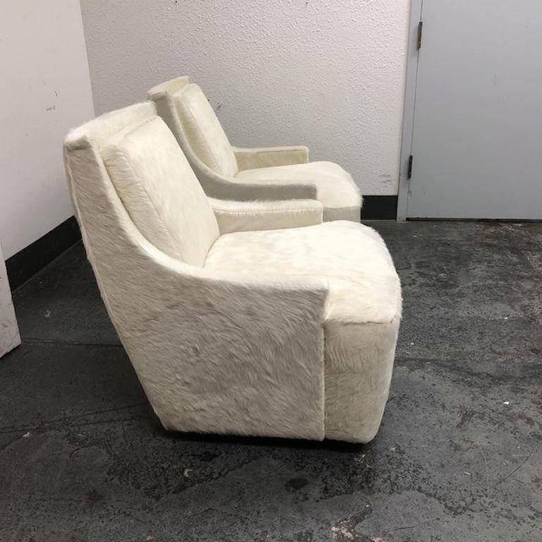 New Pair of Barbara Barry Scoop Swivel Cowhide Chairs for HBF 1