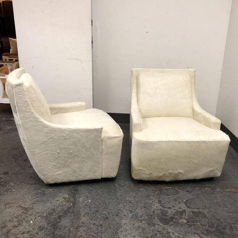 American New Pair of Barbara Barry Scoop Swivel Cowhide Chairs for HBF