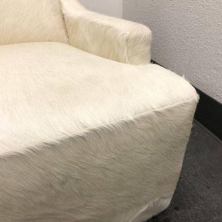Contemporary New Pair of Barbara Barry Scoop Swivel Cowhide Chairs for HBF