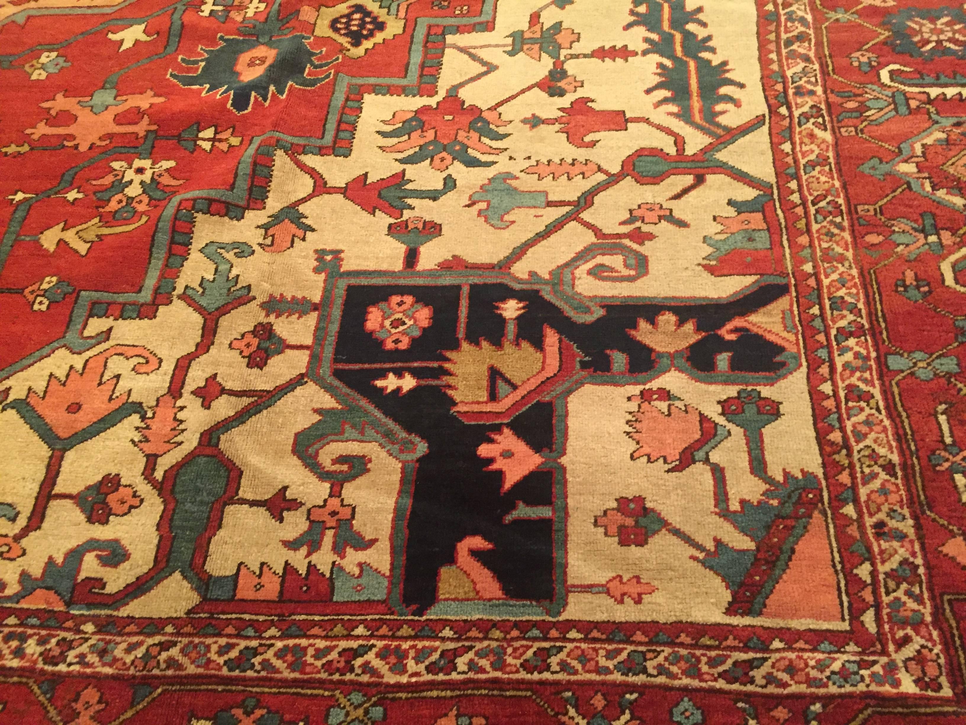 Wool Late 19th Century Antique Persian Serapi Rug For Sale