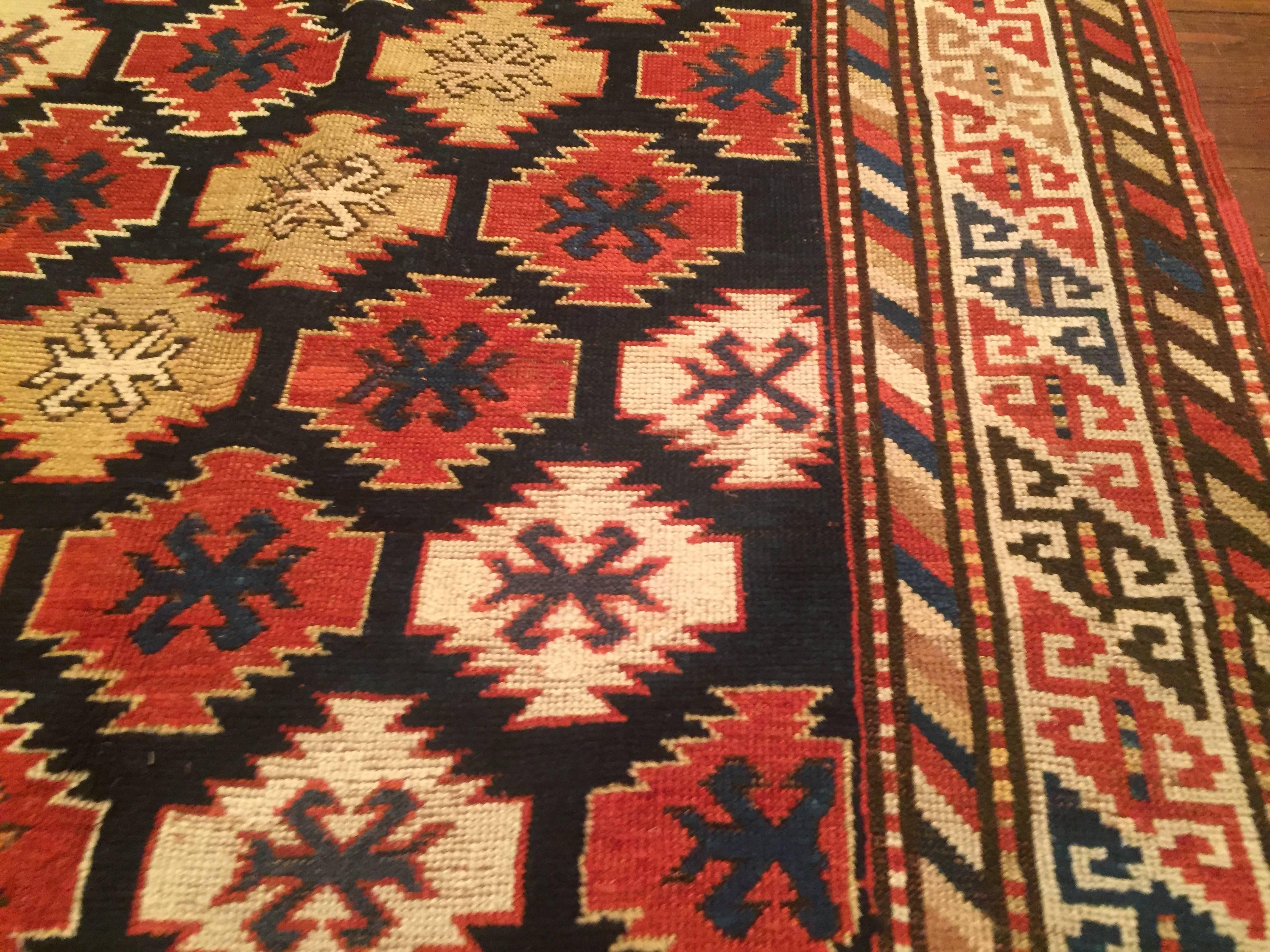 Wool Late 19th Century Antique Caucasian Kazak Rug For Sale