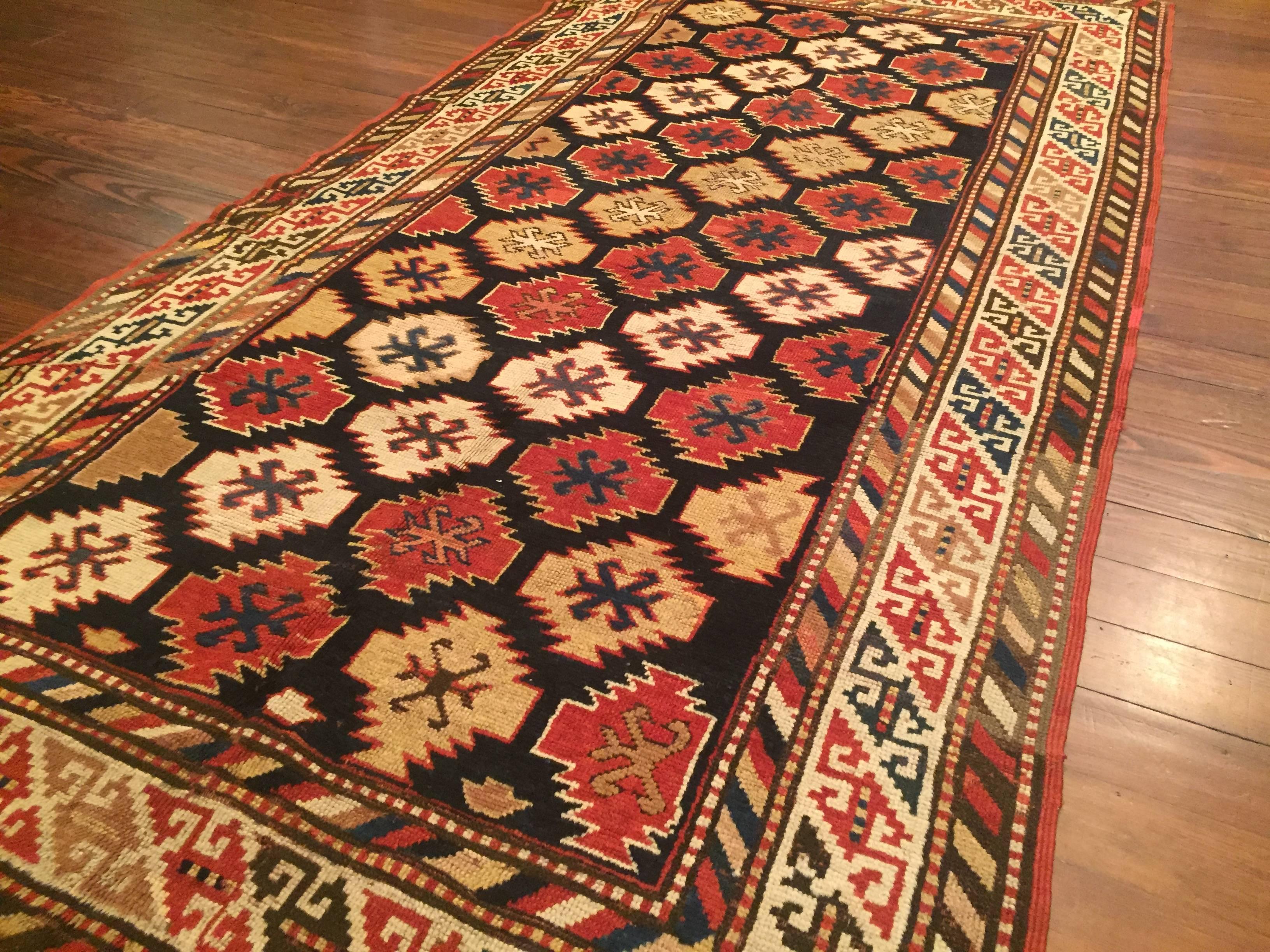 Hand-Knotted Late 19th Century Antique Caucasian Kazak Rug For Sale