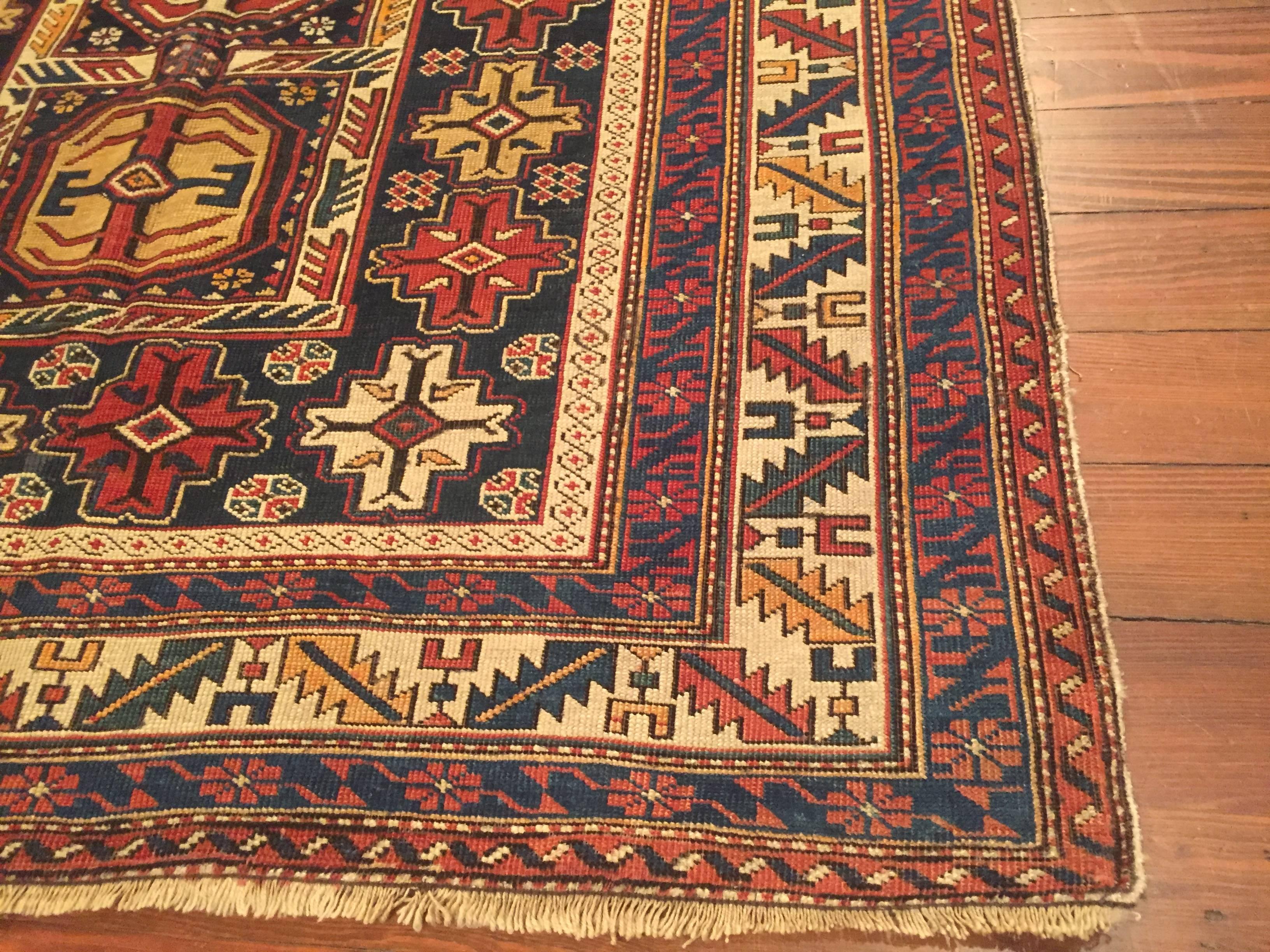 Late 19th Century Antique Caucasian Kuba Rug In Good Condition For Sale In Louisville, KY