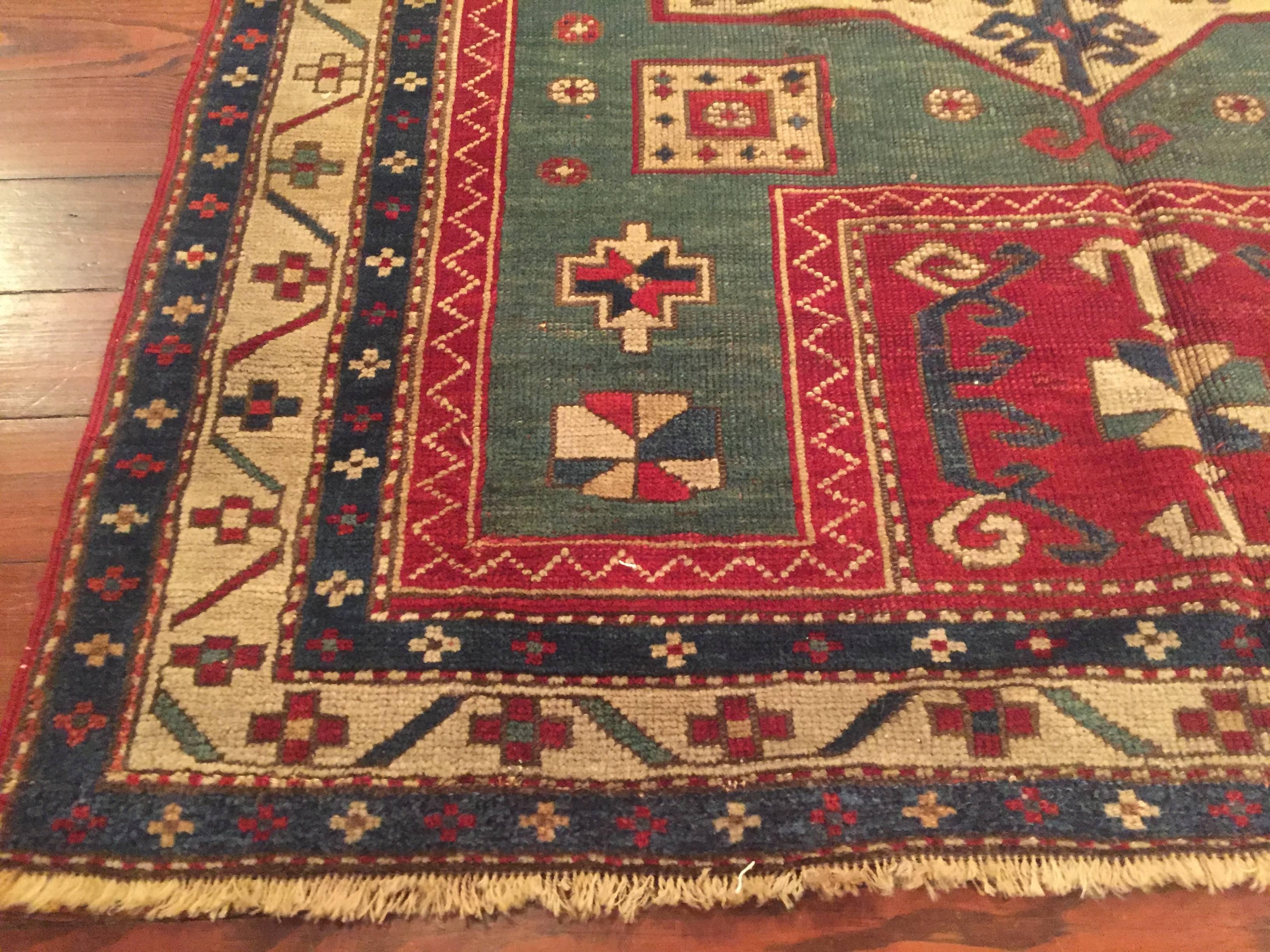 Wool Late 19th Century Antique Caucasian Kazak Rug For Sale