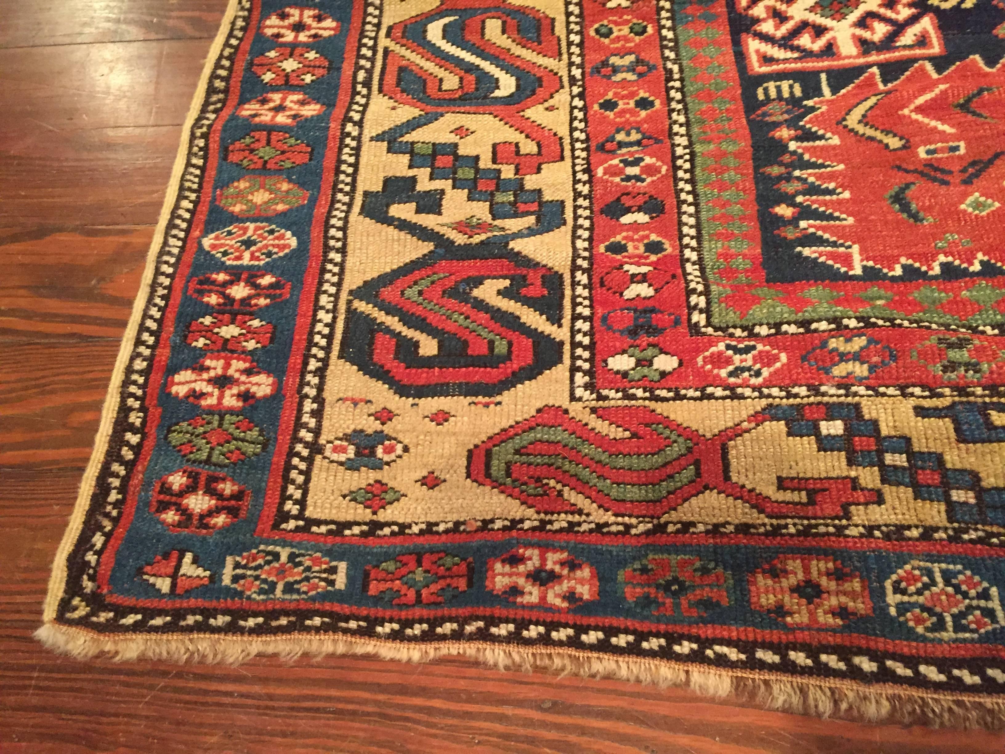 Hand-Knotted Late 19th Century Antique Caucasian Karagashli Rug For Sale