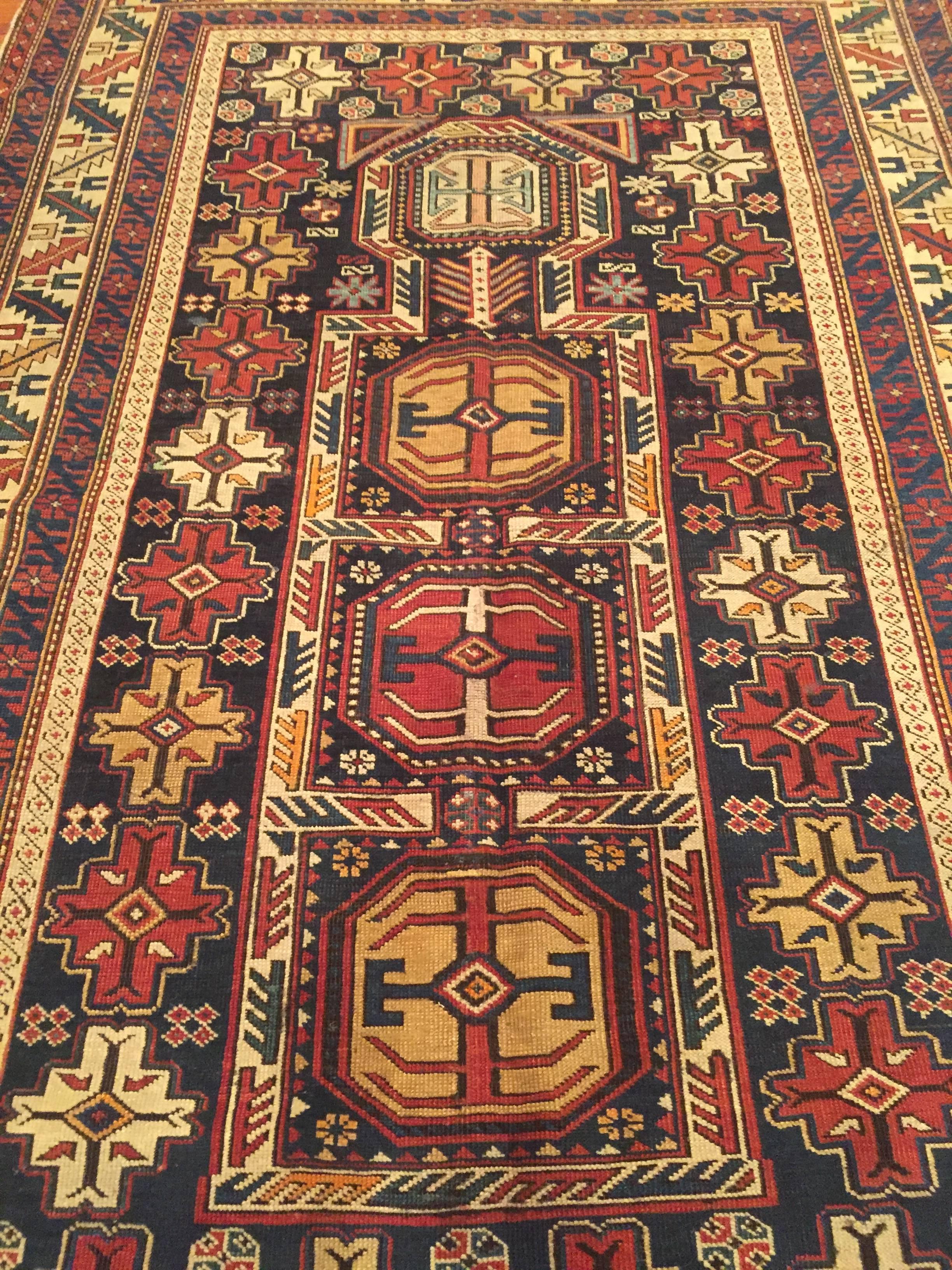 Hand-Knotted Late 19th Century Antique Caucasian Kuba Rug For Sale