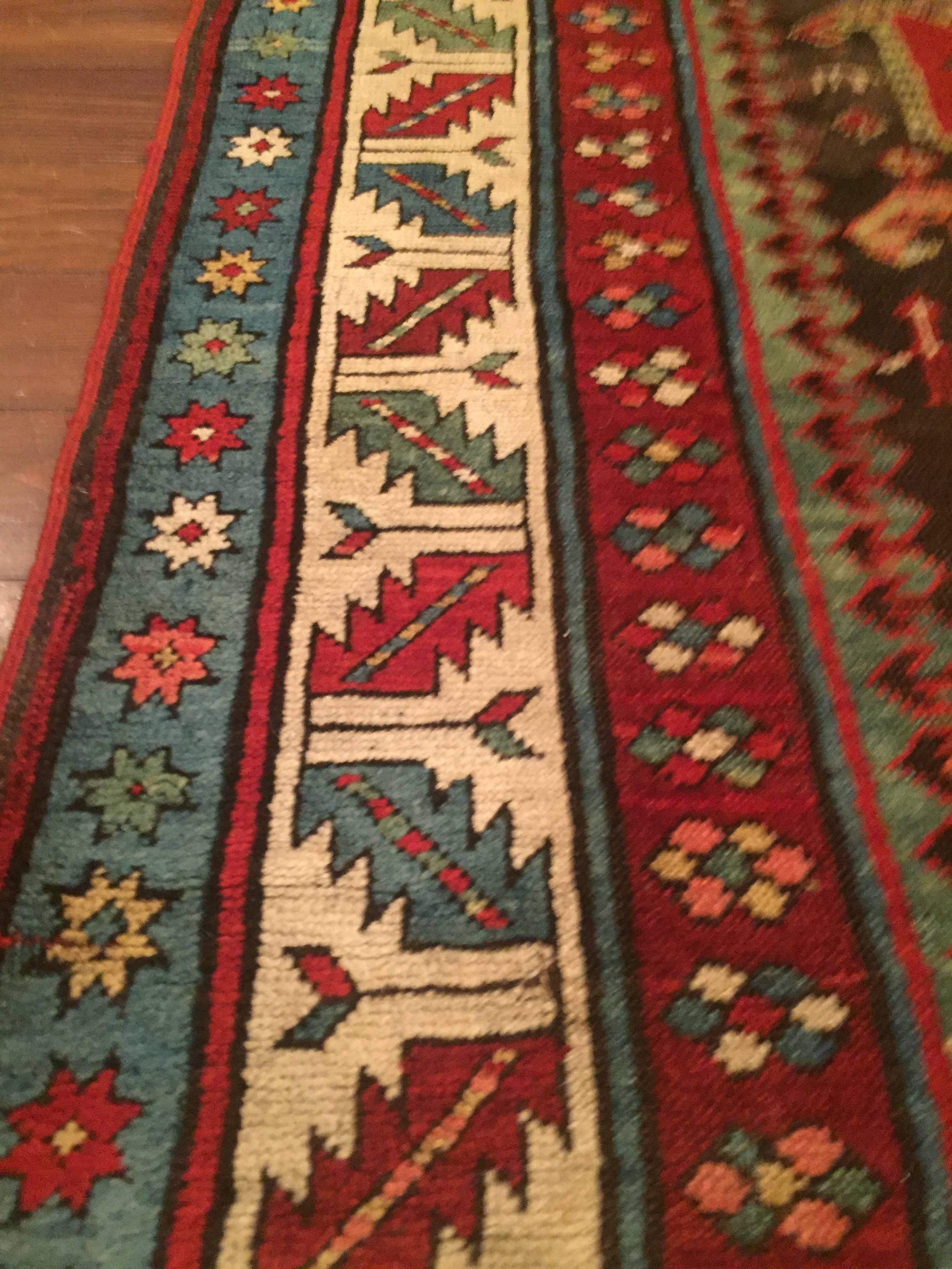 Hand-Knotted Late 19th Century Antique Caucasian Karabaugh Rug For Sale