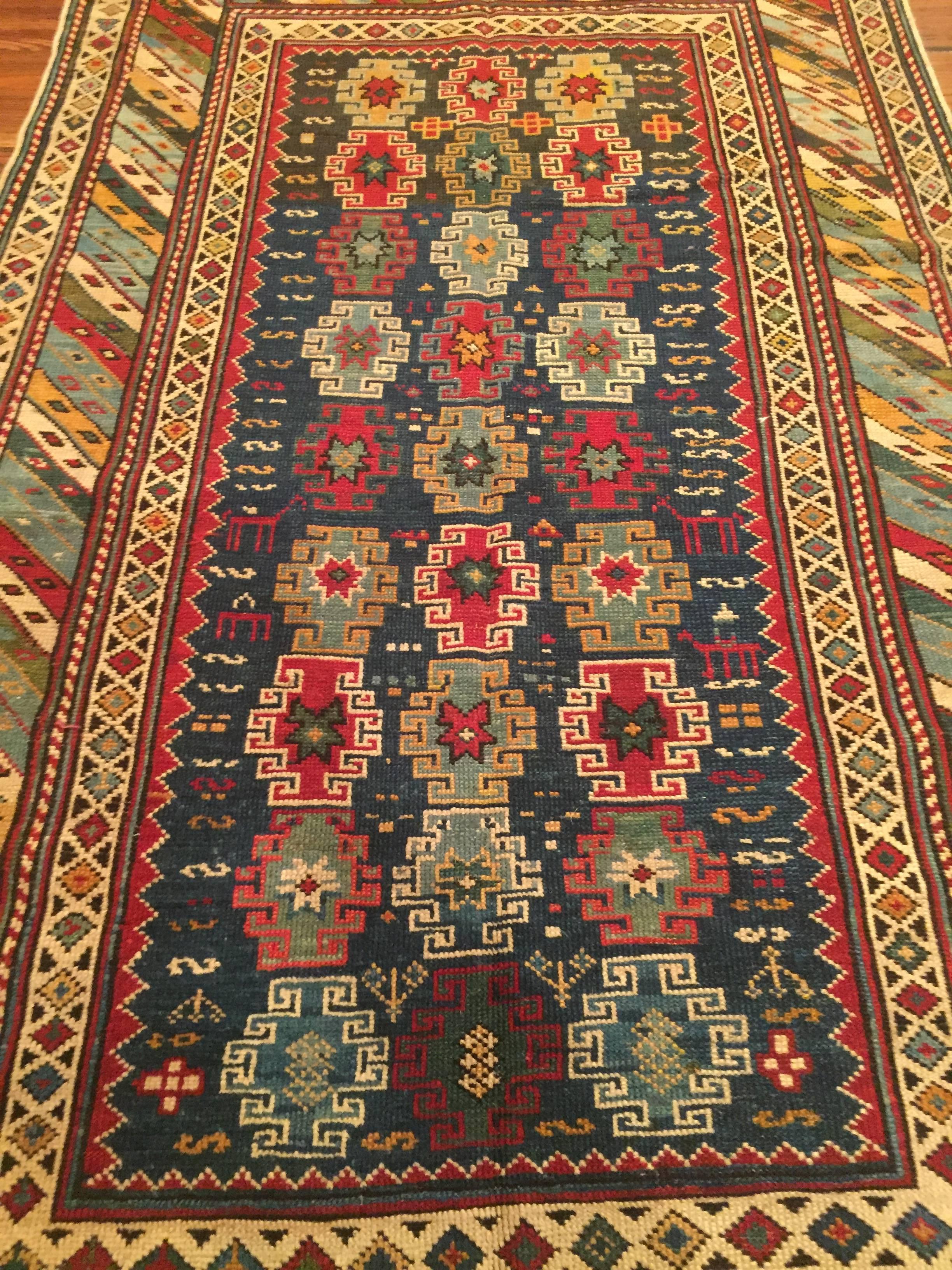 Hand-Knotted Late 19th Century Antique Caucasian Chi Chi Rug For Sale