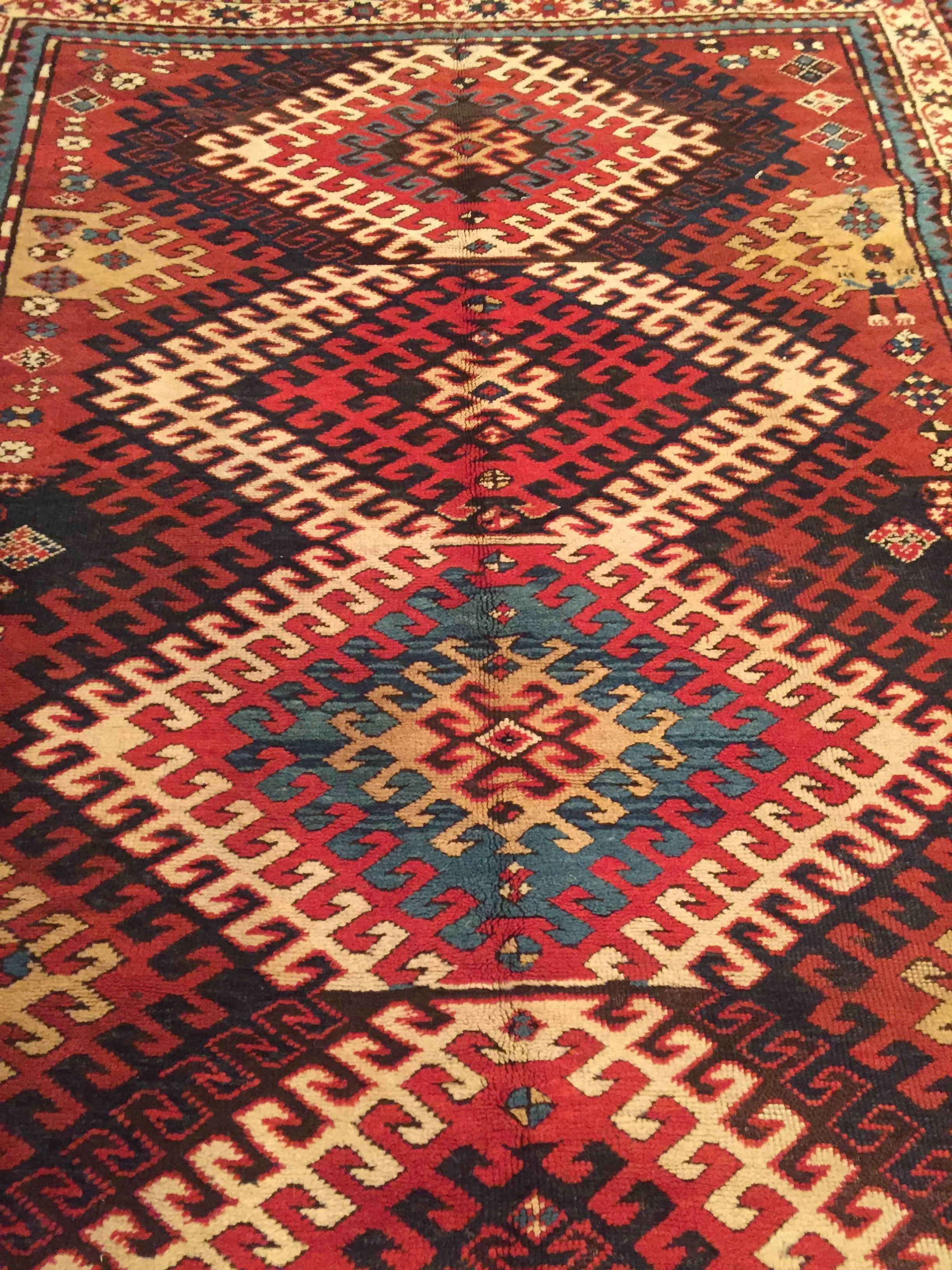Late 19th Century Antique Caucasian Kazak Rug For Sale 1
