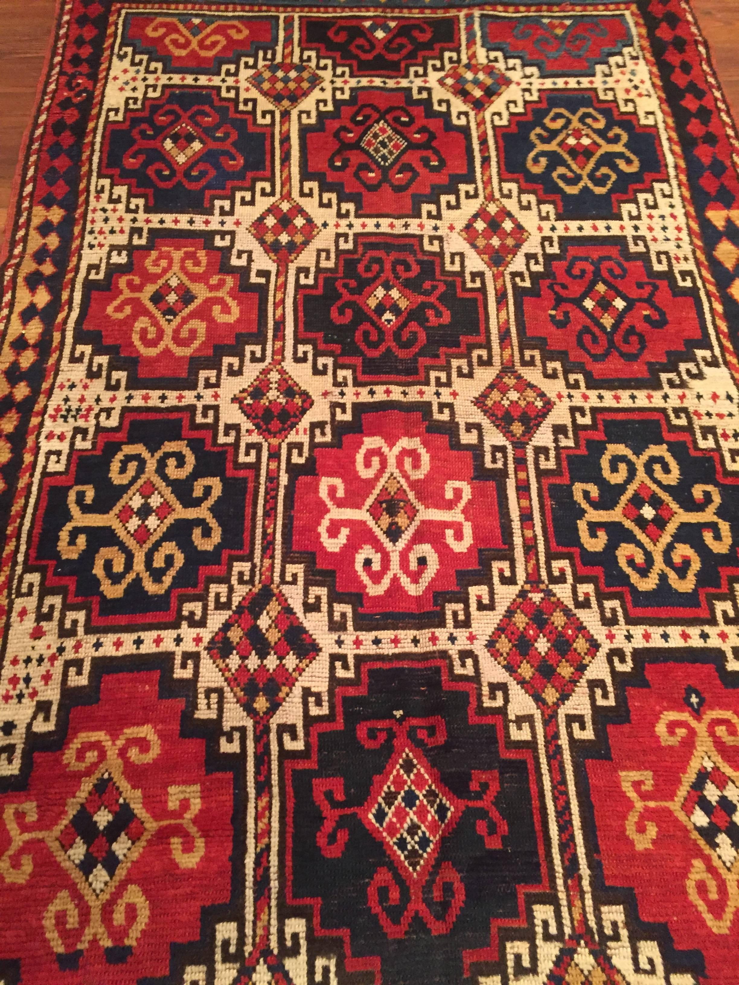 Late 19th Century Antique Caucasian Kazak Rug For Sale 1