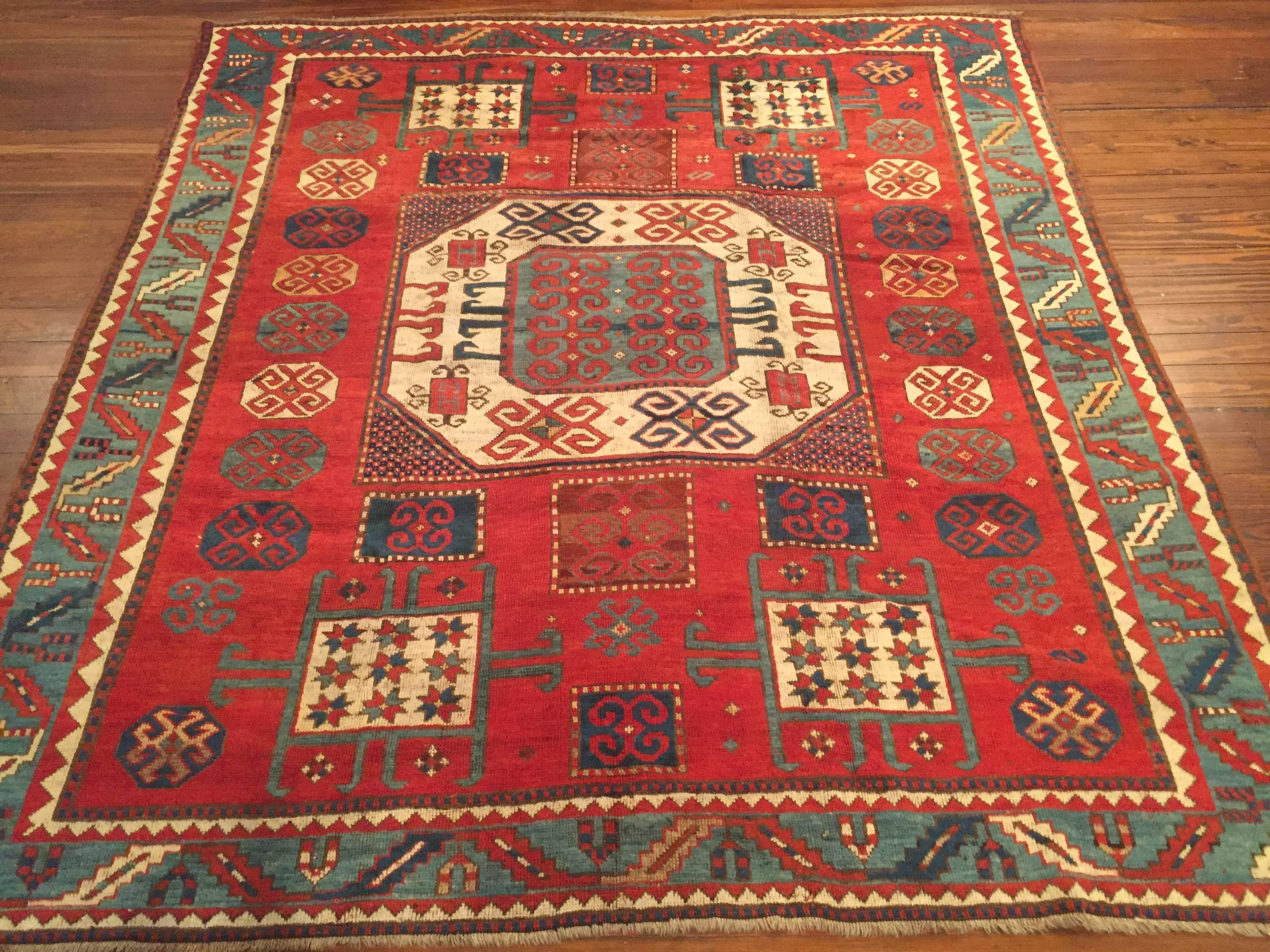 An antique Caucasian Karachopf Kazak rug, circa 1880.