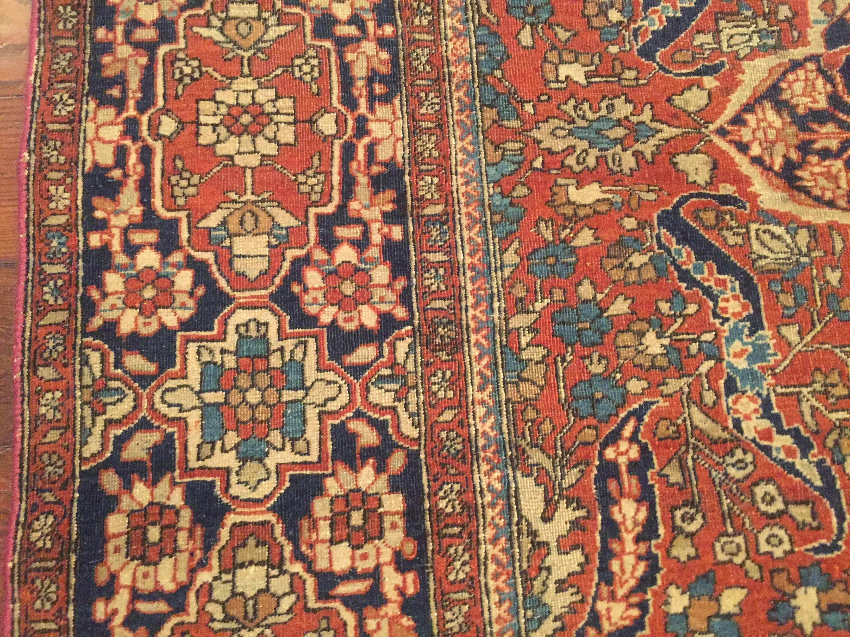 Wool Late 19th Century Antique Persian Mohtashem Kashan Rug For Sale