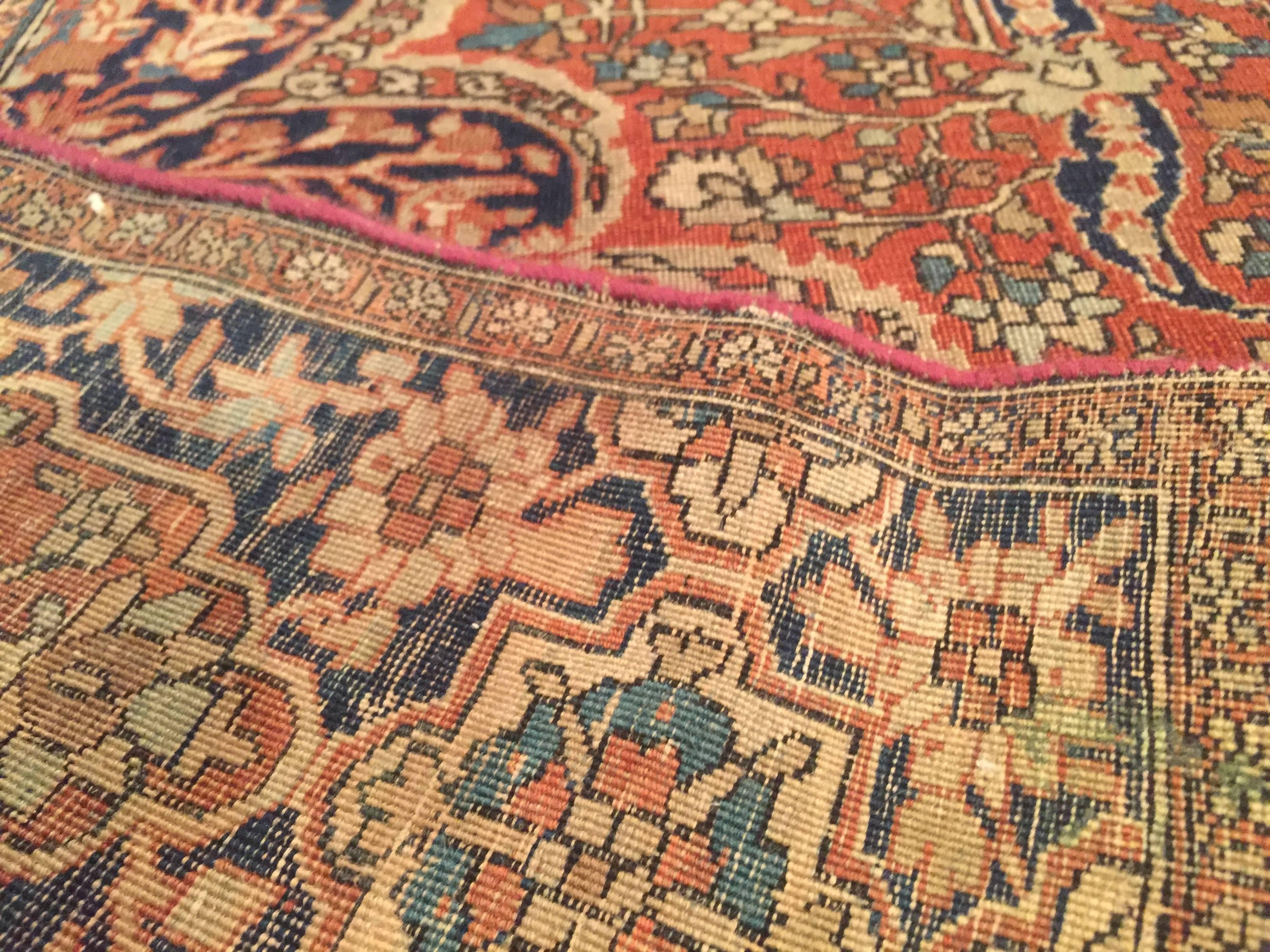 Late 19th Century Antique Persian Mohtashem Kashan Rug For Sale 5