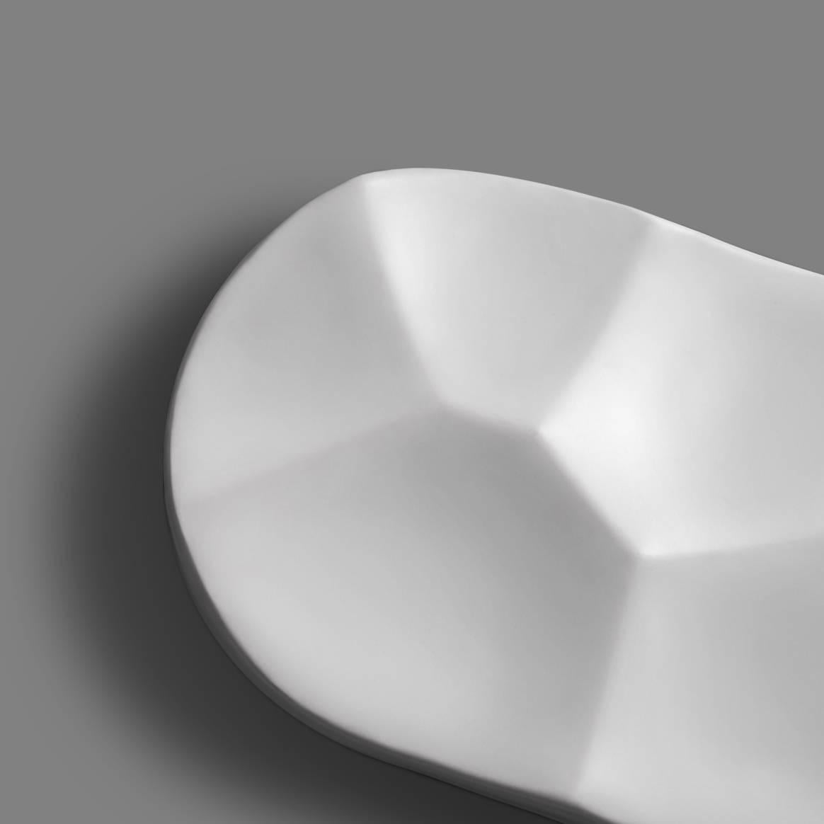 Modern Carved Pill Bowl / Vessel in Contemporary 3D Printed Gloss White Porcelain For Sale