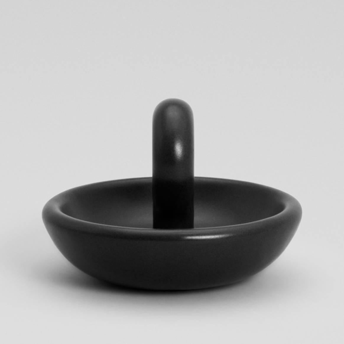 American Little O Catchall / Bowl in Contemporary 3D Printed Matte Black Porcelain For Sale