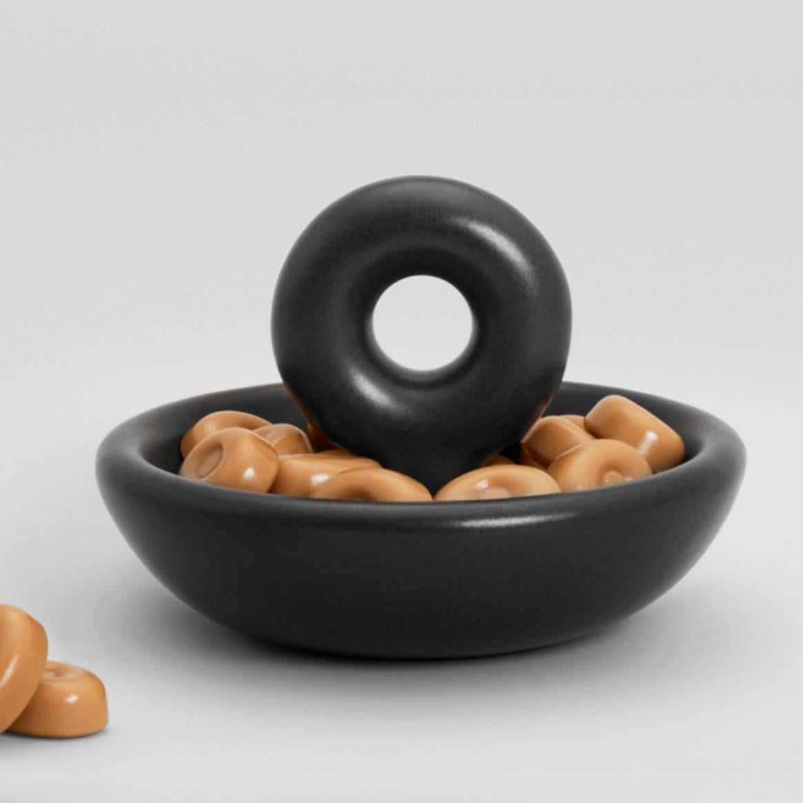 Modern Little O Catchall / Bowl in Contemporary 3D Printed Matte Black Porcelain For Sale