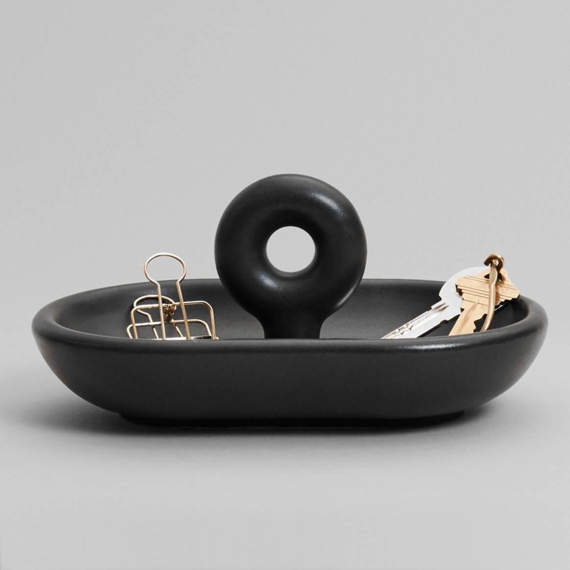 Modern Big O Catchall / Bowl in Contemporary 3D Printed Matte Black Porcelain For Sale
