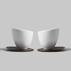 Sorvo Espresso Cup Set in Contemporary 3D Printed Gloss White Porcelain / Bronze