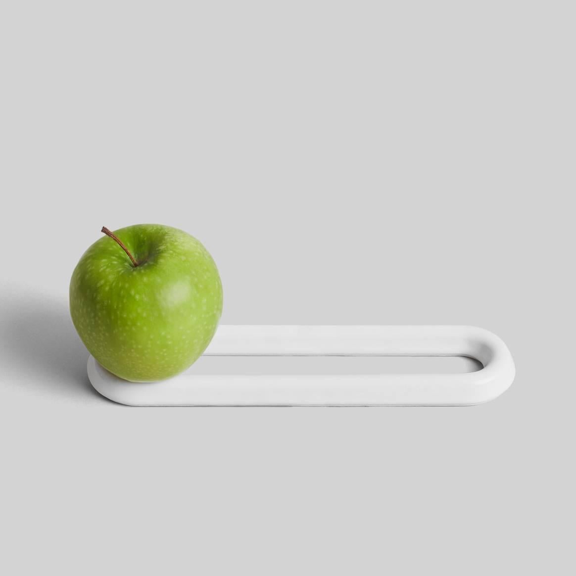 Loup began with a fresh look at an everyday object: the fruit bowl. Its abstract shape expresses its function only when occupied; otherwise, its purpose is left to the user’s imagination. Whether on the mantle or in use, this pared-down kitchen tool