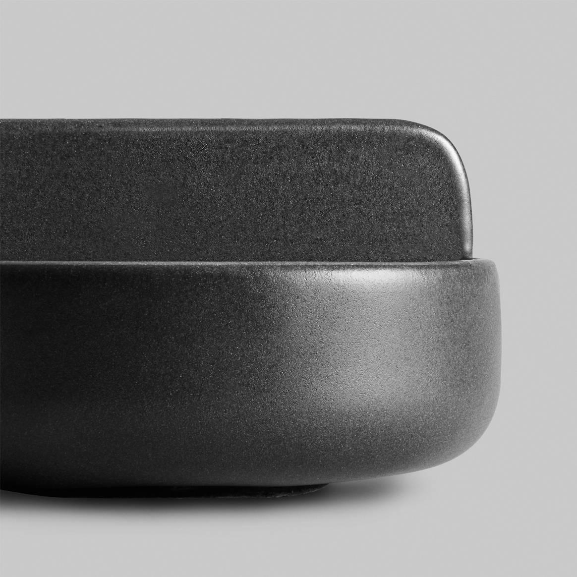 Modern Short Trestle Bowl / Vessel in Contemporary 3D Printed Matte Black Porcelain For Sale
