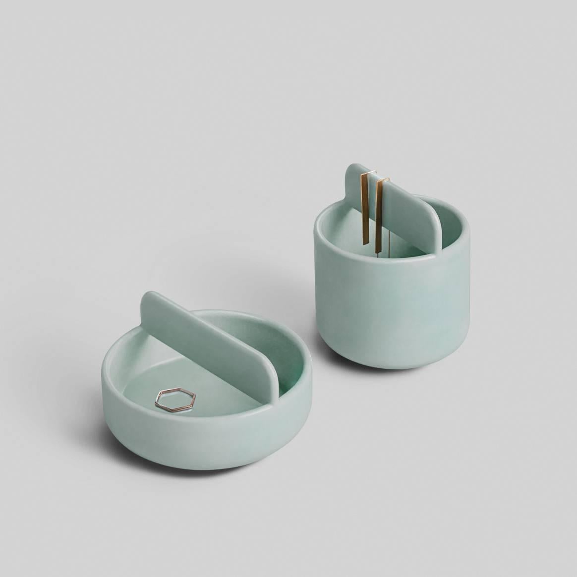 American Short Trestle Bowl / Vessel in Contemporary 3D Printed Gloss Celadon Porcelain For Sale