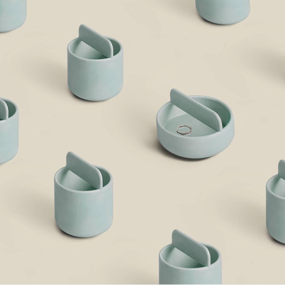 Other Short Trestle Bowl / Vessel in Contemporary 3D Printed Gloss Celadon Porcelain For Sale