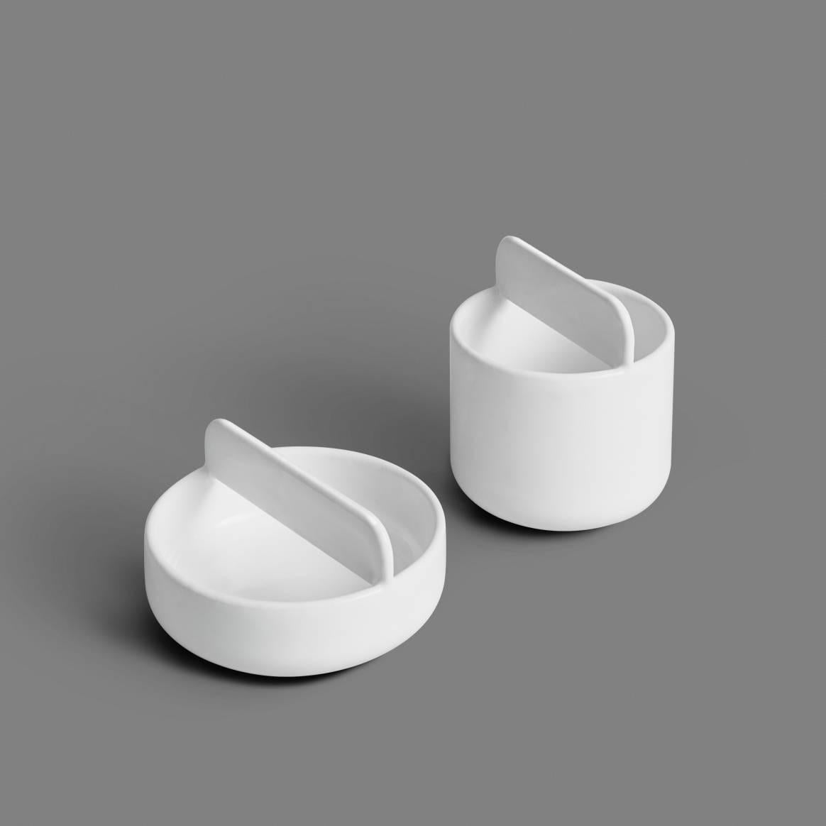 Modern Trestle Bowl / Vessel Set in Contemporary 3D Printed Gloss White Porcelain For Sale