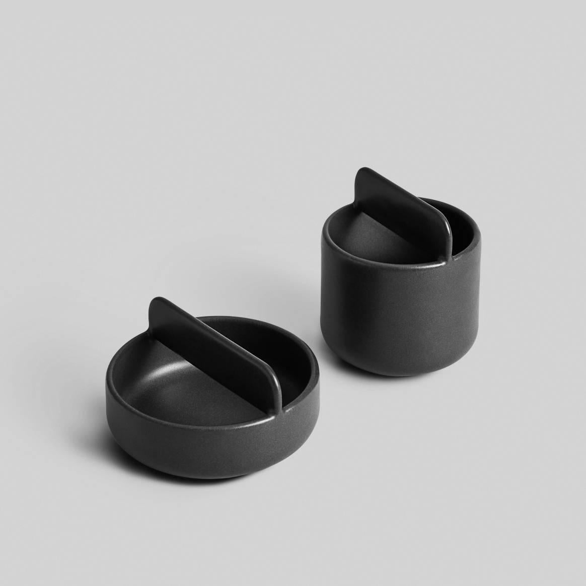 Modern Trestle Bowl / Vessel Set in Contemporary 3D Printed Matte Black Porcelain For Sale