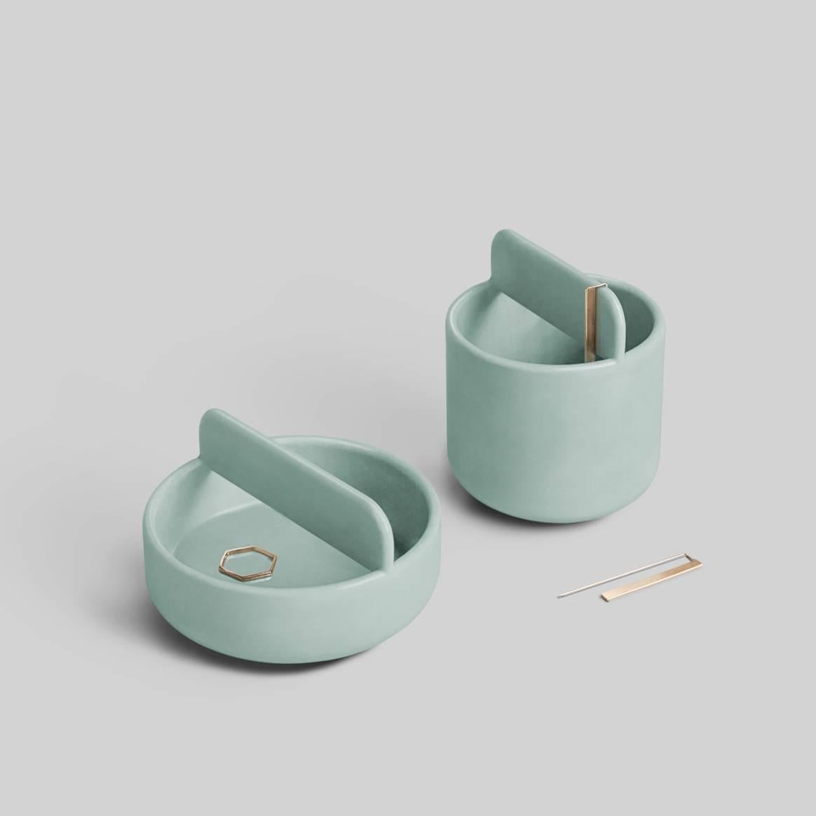 Modern Trestle Bowl / Vessel Set in Contemporary 3D Printed Gloss Celadon Porcelain For Sale