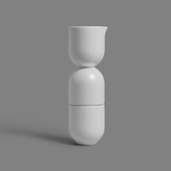 Tanizaki Sake Set in Contemporary 3D Printed Gloss White Porcelain