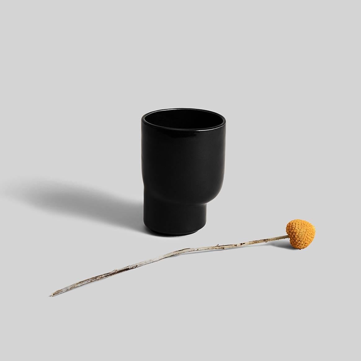 American Glitch Vase / Vessel Set in Contemporary 3D Printed Gloss Black Porcelain For Sale