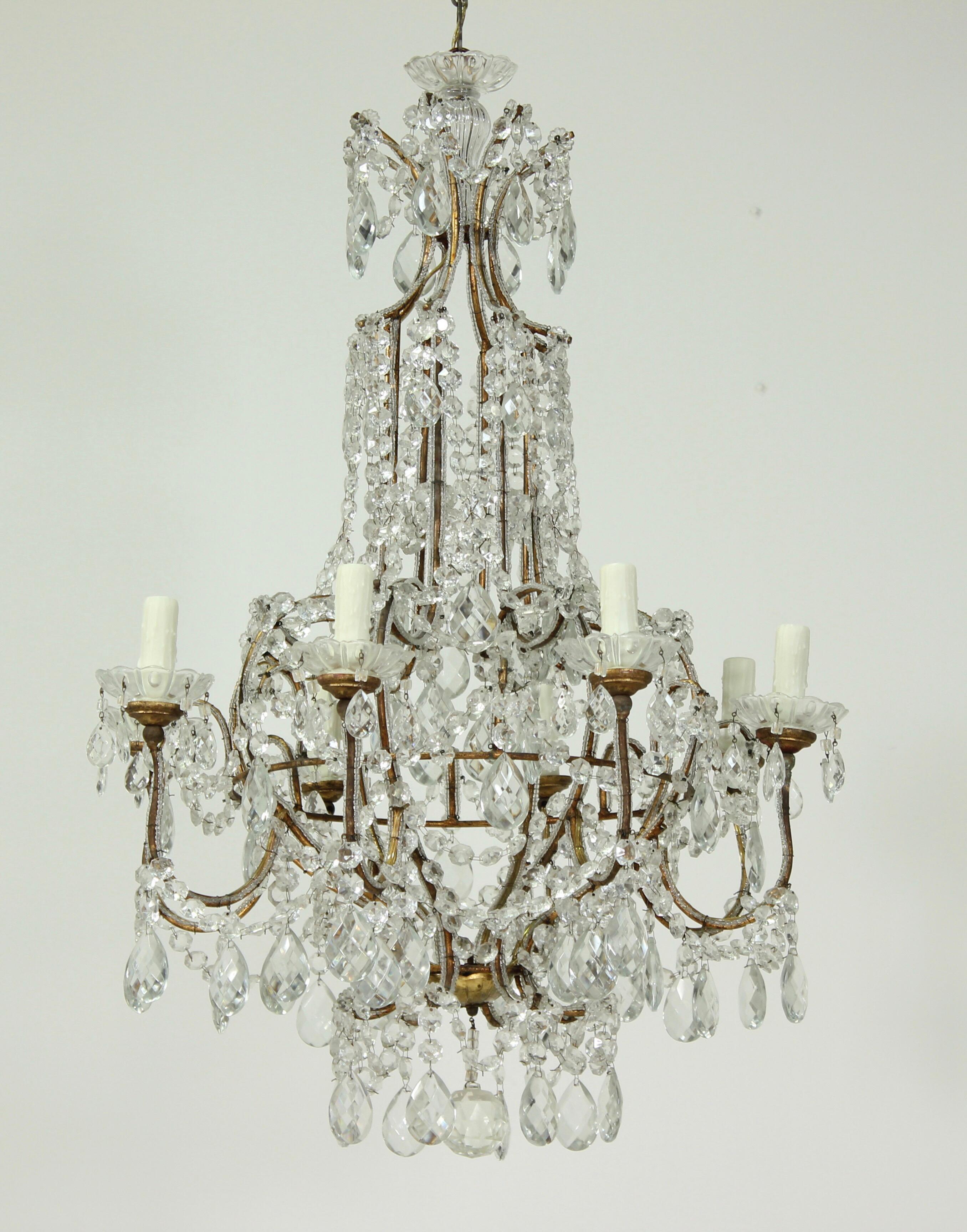 Louis XV Italian Eight-Light Crystal Beaded Chandelier