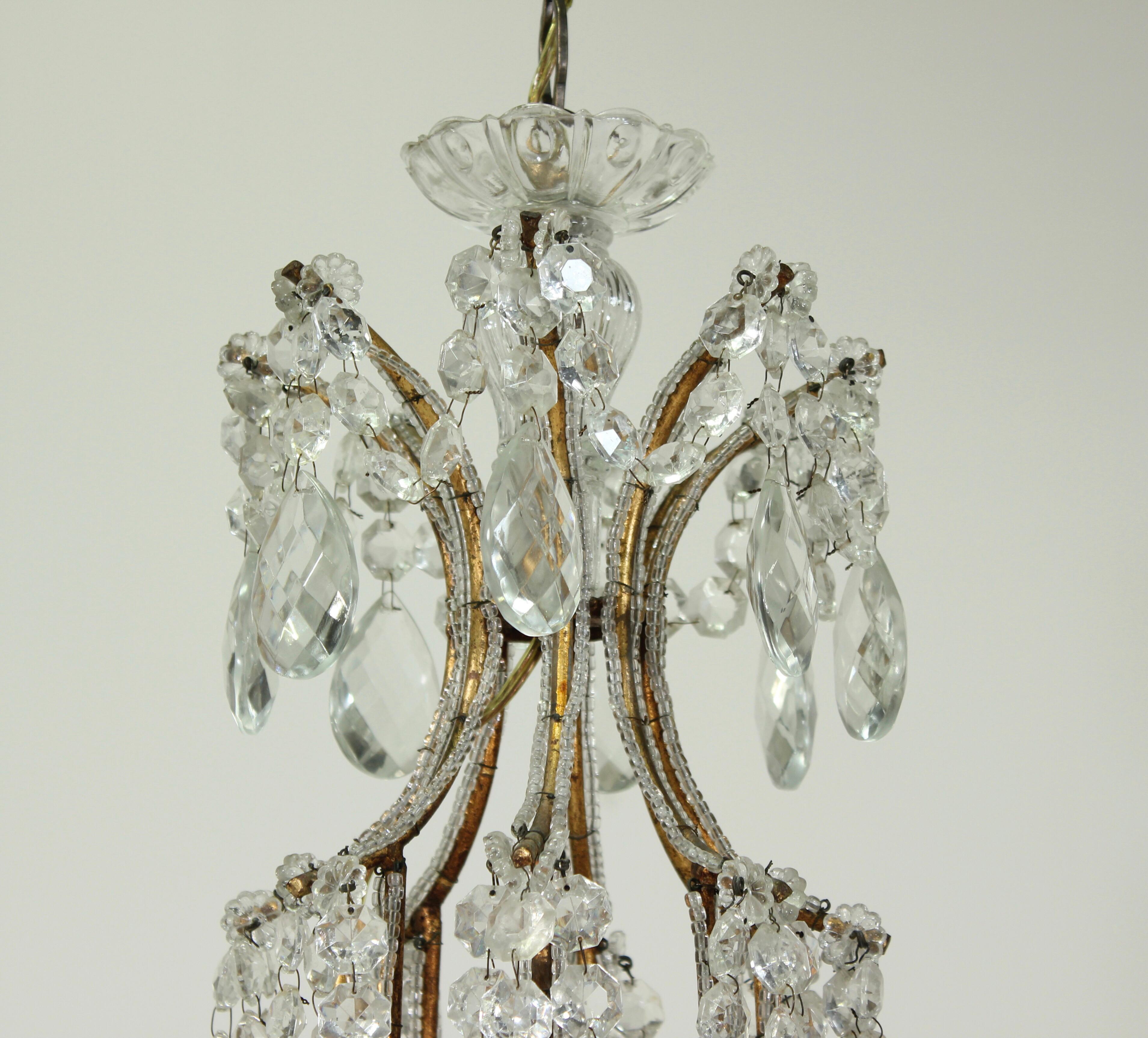 Italian Eight-Light Crystal Beaded Chandelier In Good Condition In Los Angeles, CA