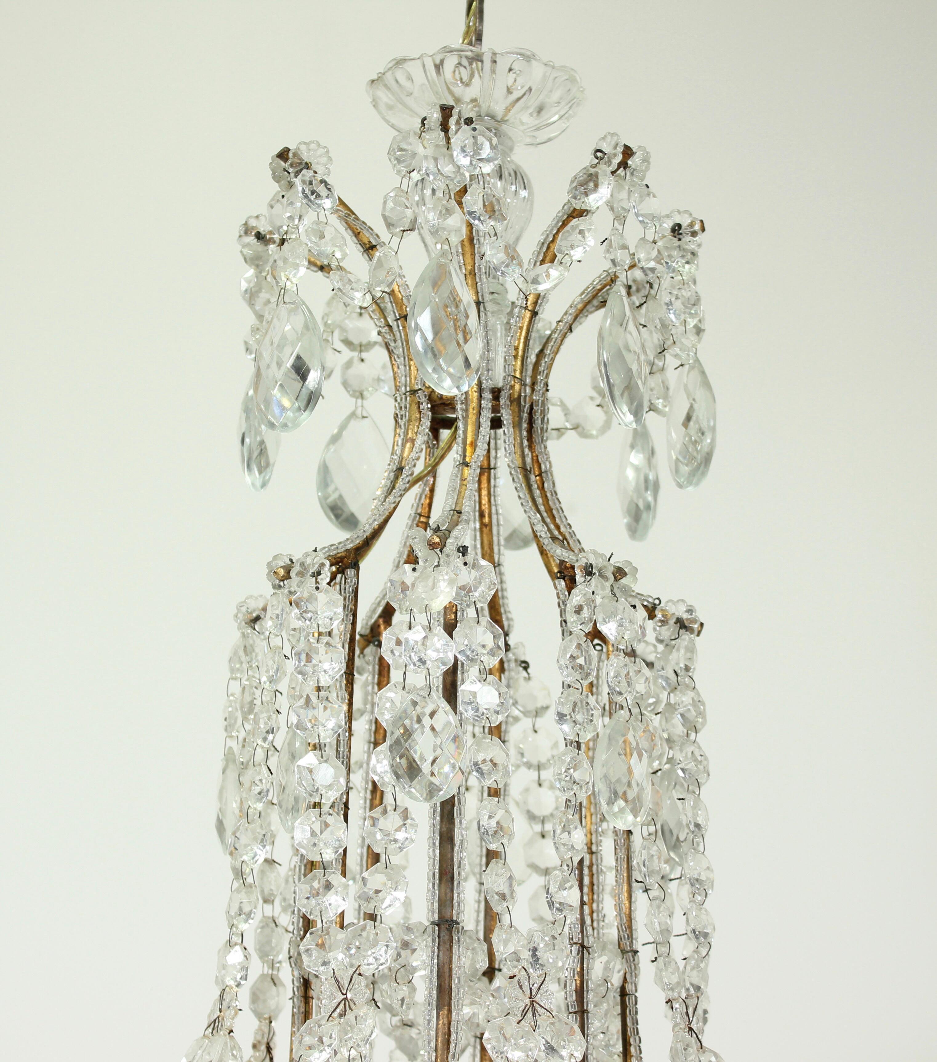 Mid-20th Century Italian Eight-Light Crystal Beaded Chandelier