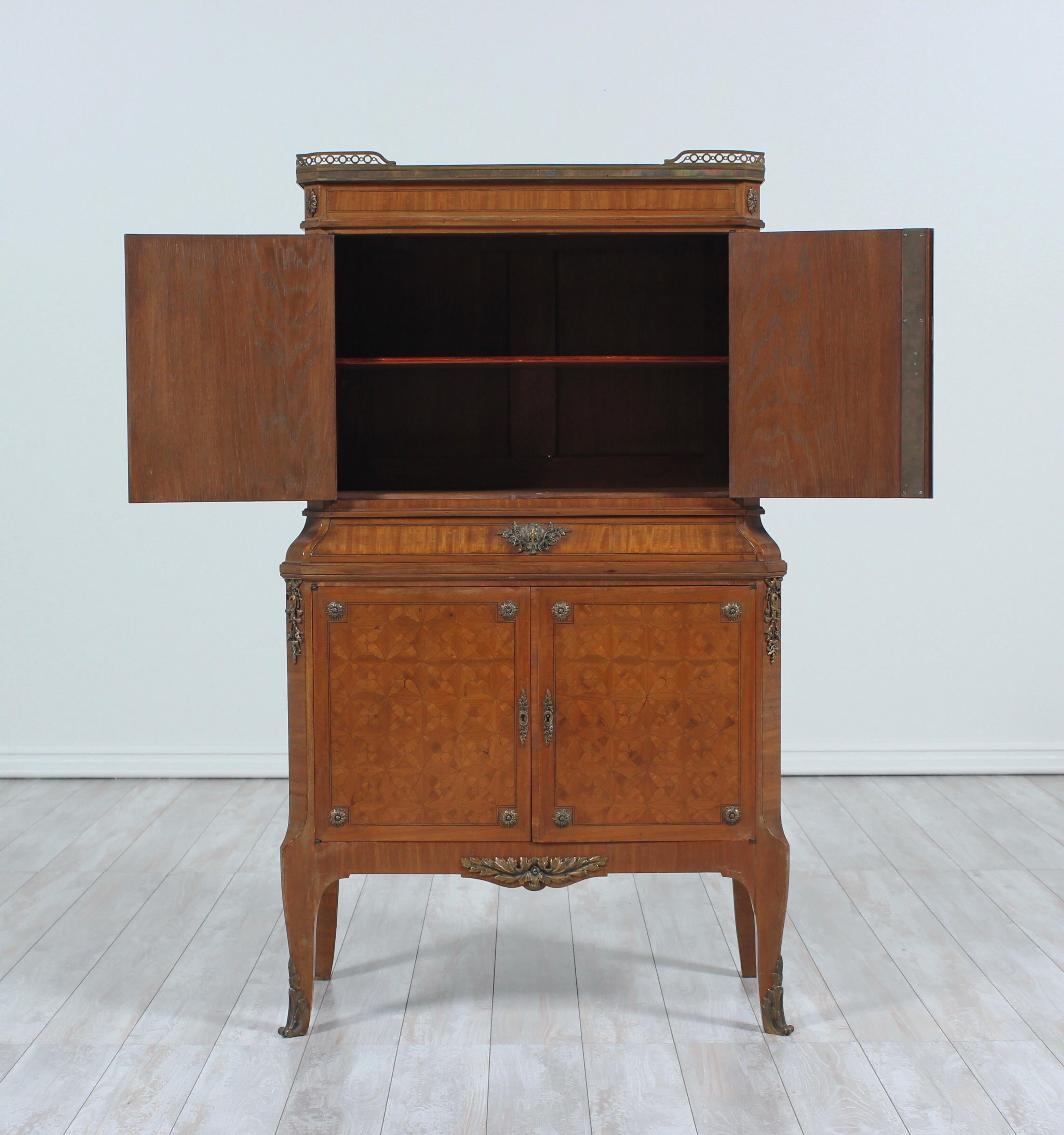 Brass French Louis XV Marquetry Cabinet