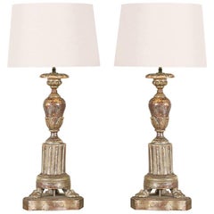 1920s Italian Carved Silver-Gilt Wood Lamps, a Pair