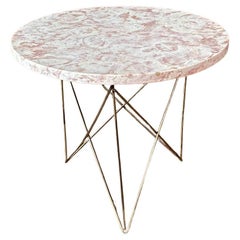 Italian Modern Pink Marble & Brass Side Table by Rene Brancusi