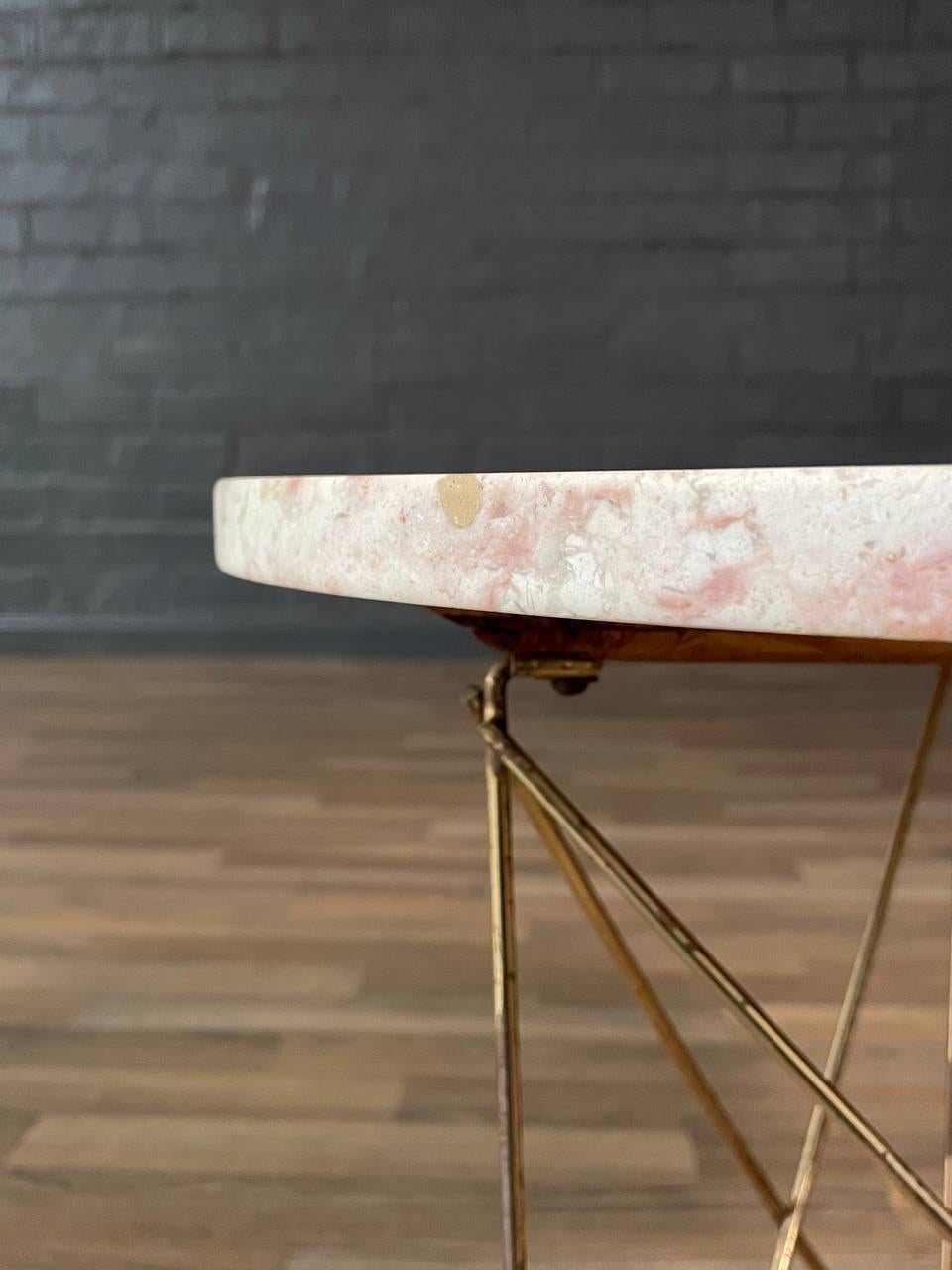 Italian Modern Pink Marble & Brass Side Table by Rene Brancusi For Sale 2