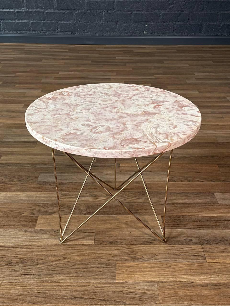 American Italian Modern Pink Marble & Brass Side Table by Rene Brancusi For Sale
