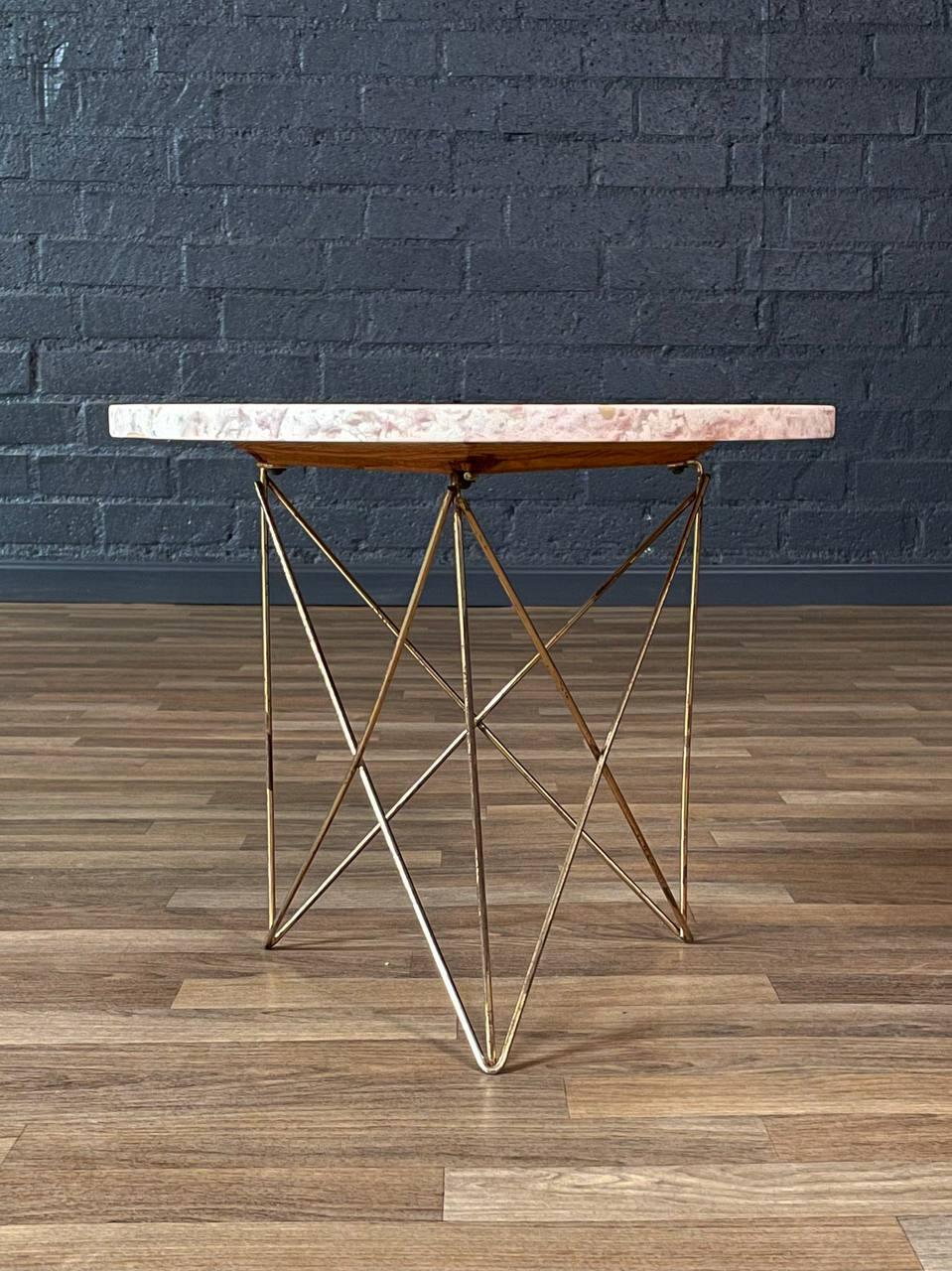Mid-Century Modern Italian Modern Pink Marble & Brass Side Table by Rene Brancusi For Sale