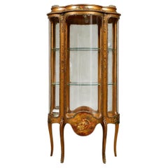 French Louis XV Style Hand-Painted Curio Vitrine Cabinet