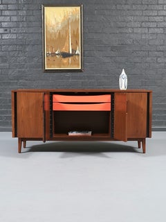 Newly Refinished - Mid Century Modern “Esprit” Walnut & Lacquered Credenza