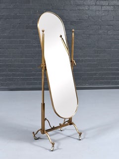 Vintage Italian Neoclassical Style Brass Cheval Dressing Mirror