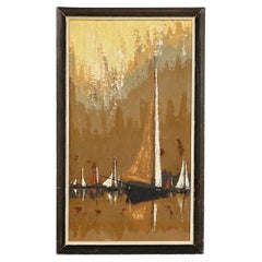 Jacques Henri Guyot French Mid-Century Modern Harbor Scene Oil Painting
