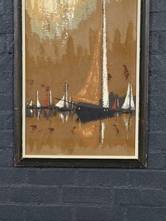 Jacques Henri Guyot French Mid-Century Modern Harbor Scene Oil Painting