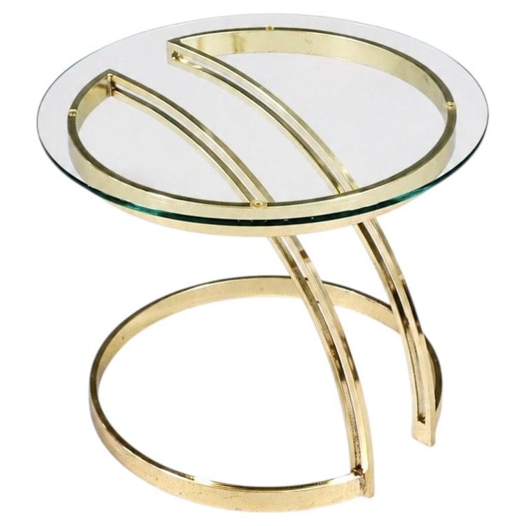 Vintage Postmodern Floating Brass & Glass Side Table For Sale