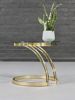 Vintage Postmodern Floating Brass & Glass Side Table