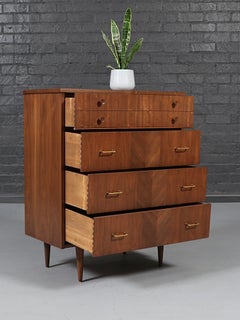 Newly Refinished - Mid-Century Modern Walnut Highboy Dresser