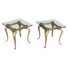 Pair of Hollywood Regency Sculptural Brass & Glass Side Tables