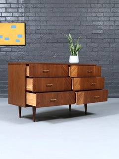 Newly Refinished - Mid-Century Modern 6-Drawer Walnut Dresser w/ Brass Pulls